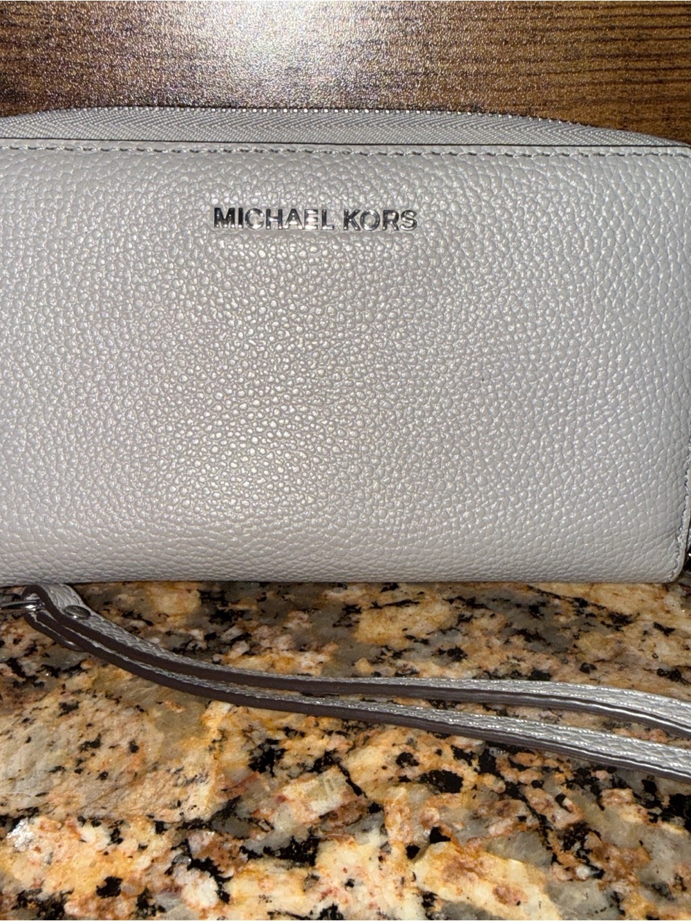 Michael Kors Pebbled Leather Wristlet in Light Gray